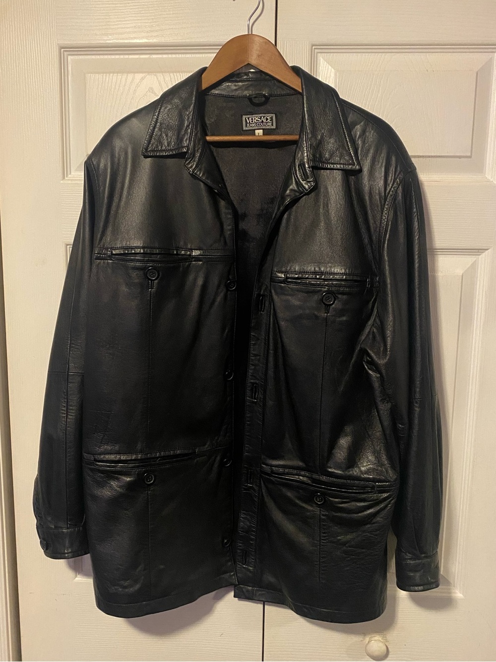 Versace Jeans Couture Vintage Button-Up Leather Jacket, Good Condition, Size L